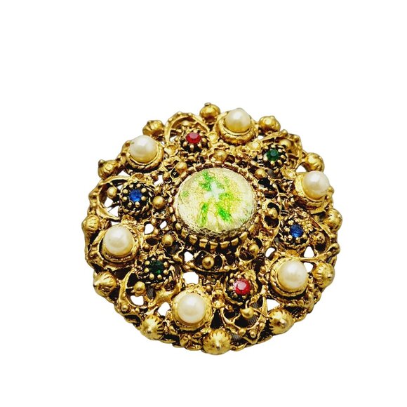 Vintage Pretty Unsigned Confetti Glass Brooch (A1474) - Picture 1 of 4